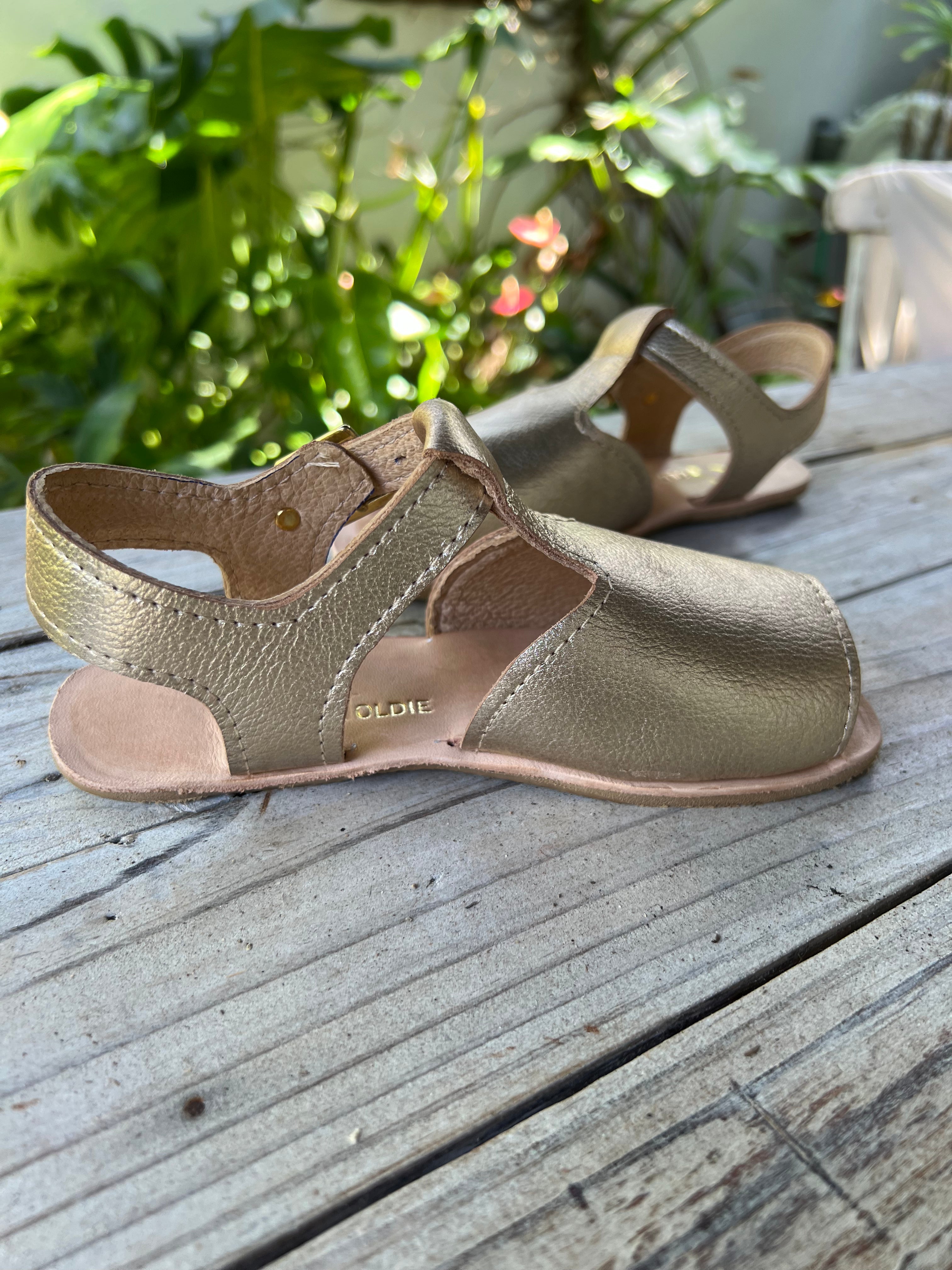 Blue and top gold sandals